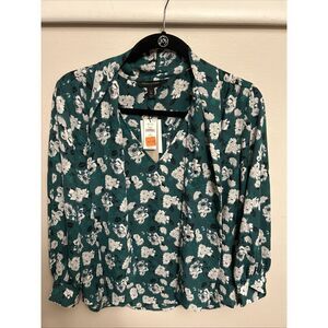 NWT Banana Republic Green Floral Blouse With Tie At Beck Size M Petite